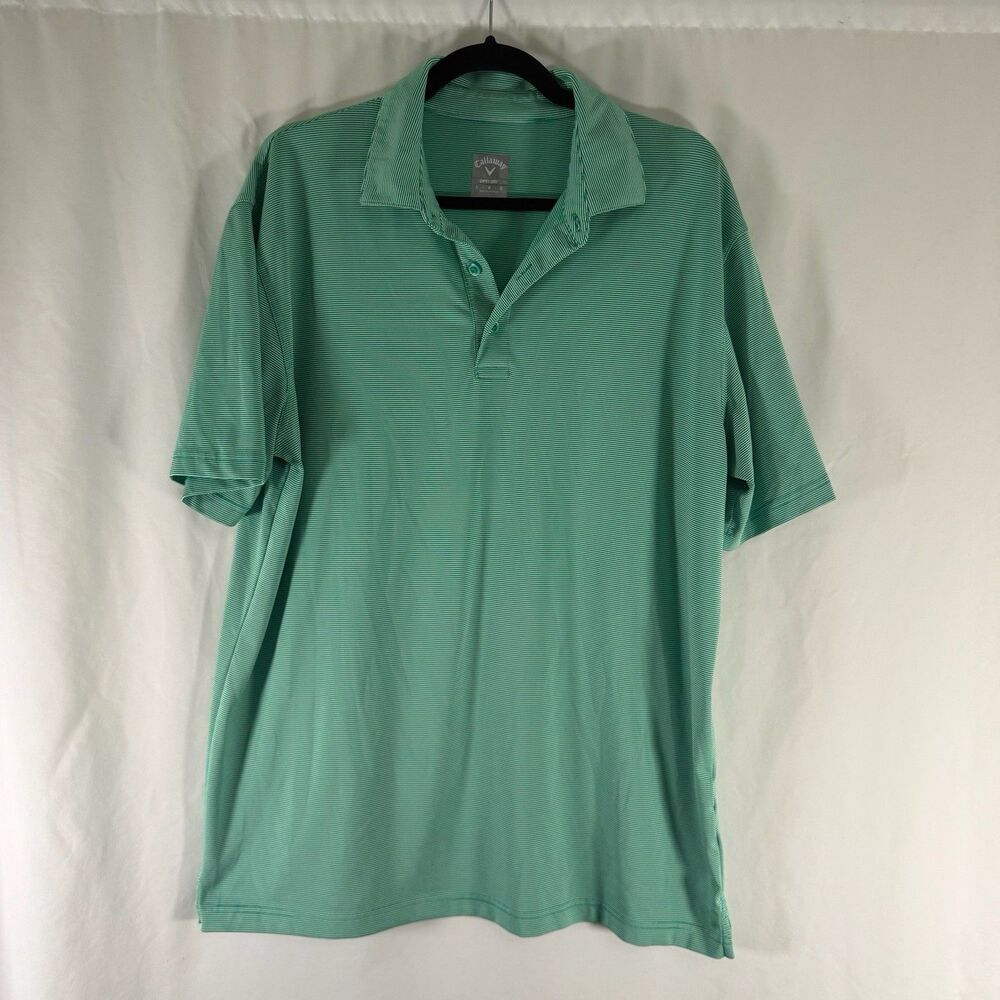 Callaway Golf Polo Men's Large Green Striped Short Sleeve Collared OPTI Dri